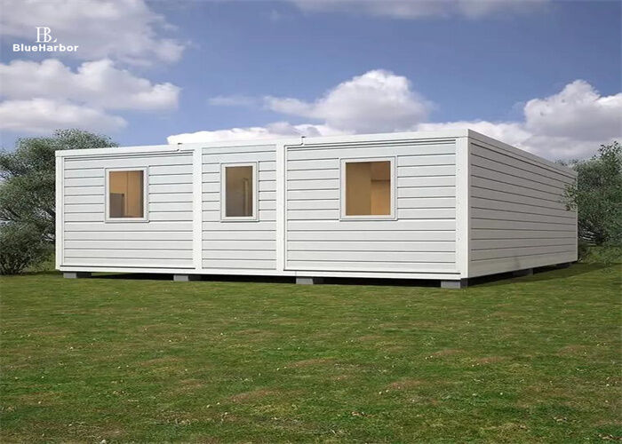 White Elegant Flat-roofed Expandable Container House with 5.68*2.68*2.48 Meter Inner Size and Stone Coated Steel Roofing Tile